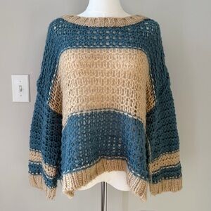Free People Wool Blend Loose Knit Striped Sweater